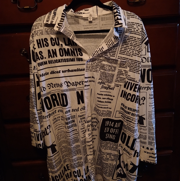 Missguided Tops - Newspaper Button up loose fit long sleeve top